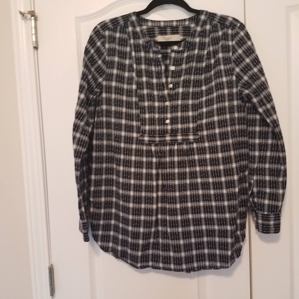 Loft Navy Plaid Tunic Rounded Hem L C
